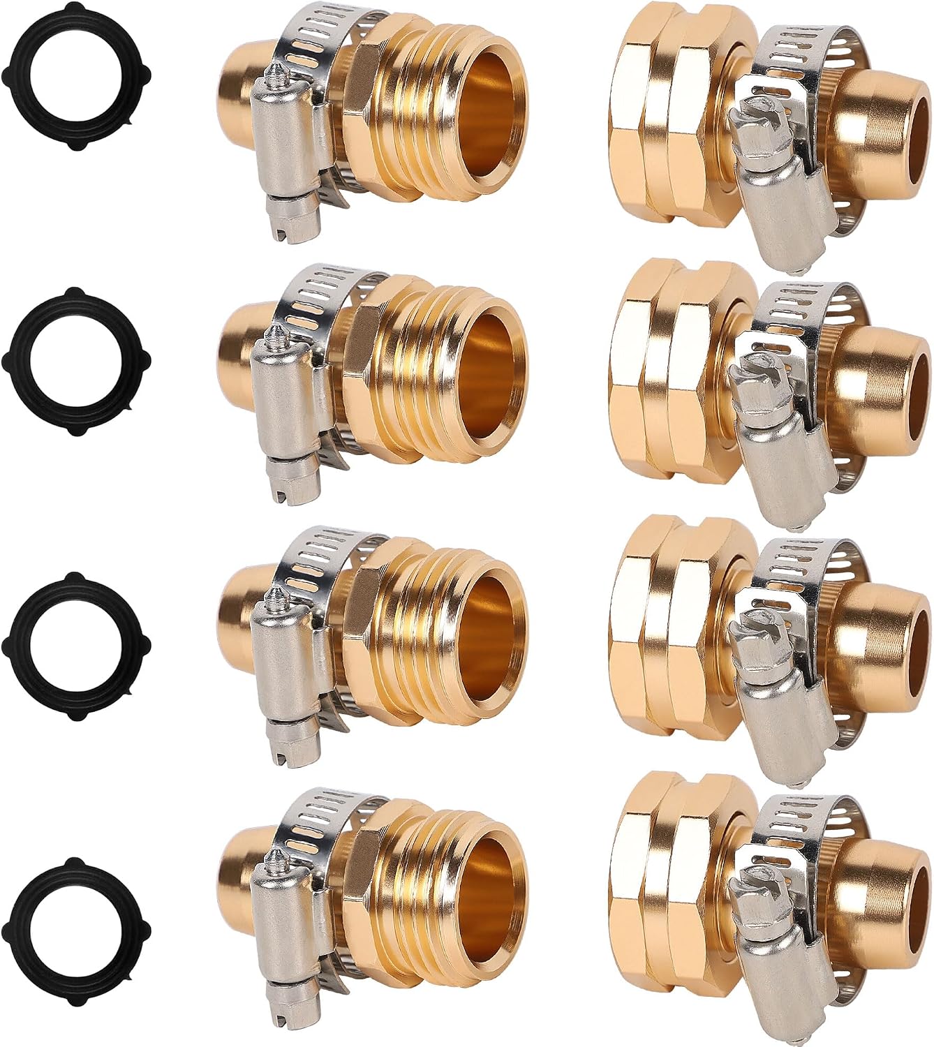 Triumpeek Garden Hose Repair Connector with Clamps, Set of 3 Aluminum Water Hose End Replacement Fit for 3/4" and 5/8" Garden Hose Fittings