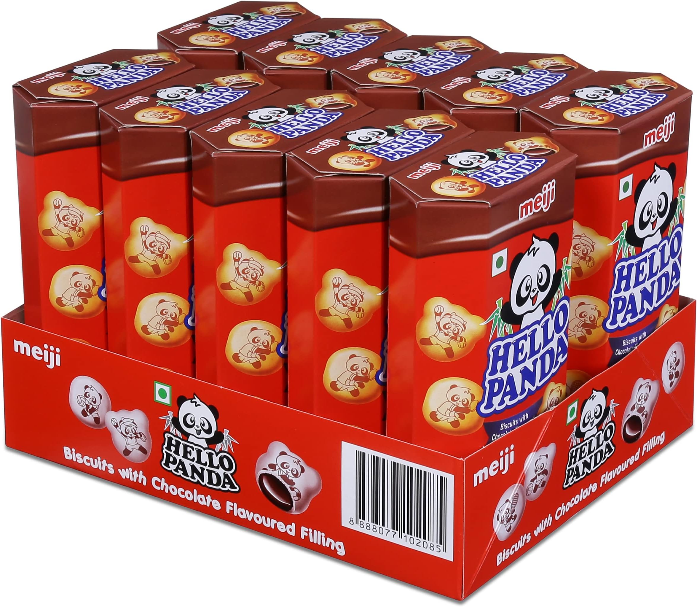 meiji Hello Panda Biscuits With Chocolate Flavoured Filling| Bite Sized Biscuits Filled With Chocolate Flavoured Cream| (Pack Of 10) - 540 Gm