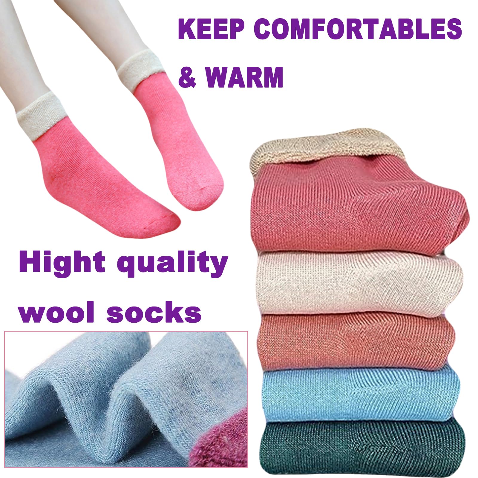 MOSOTECH 5 paia di calzini termici da donna, calzini da donna casual per tutti i giorni, comodi calzini in cotone traspirante, taglia UK 4-8, viola, rosa, verde, arancione, rosso, 4-8