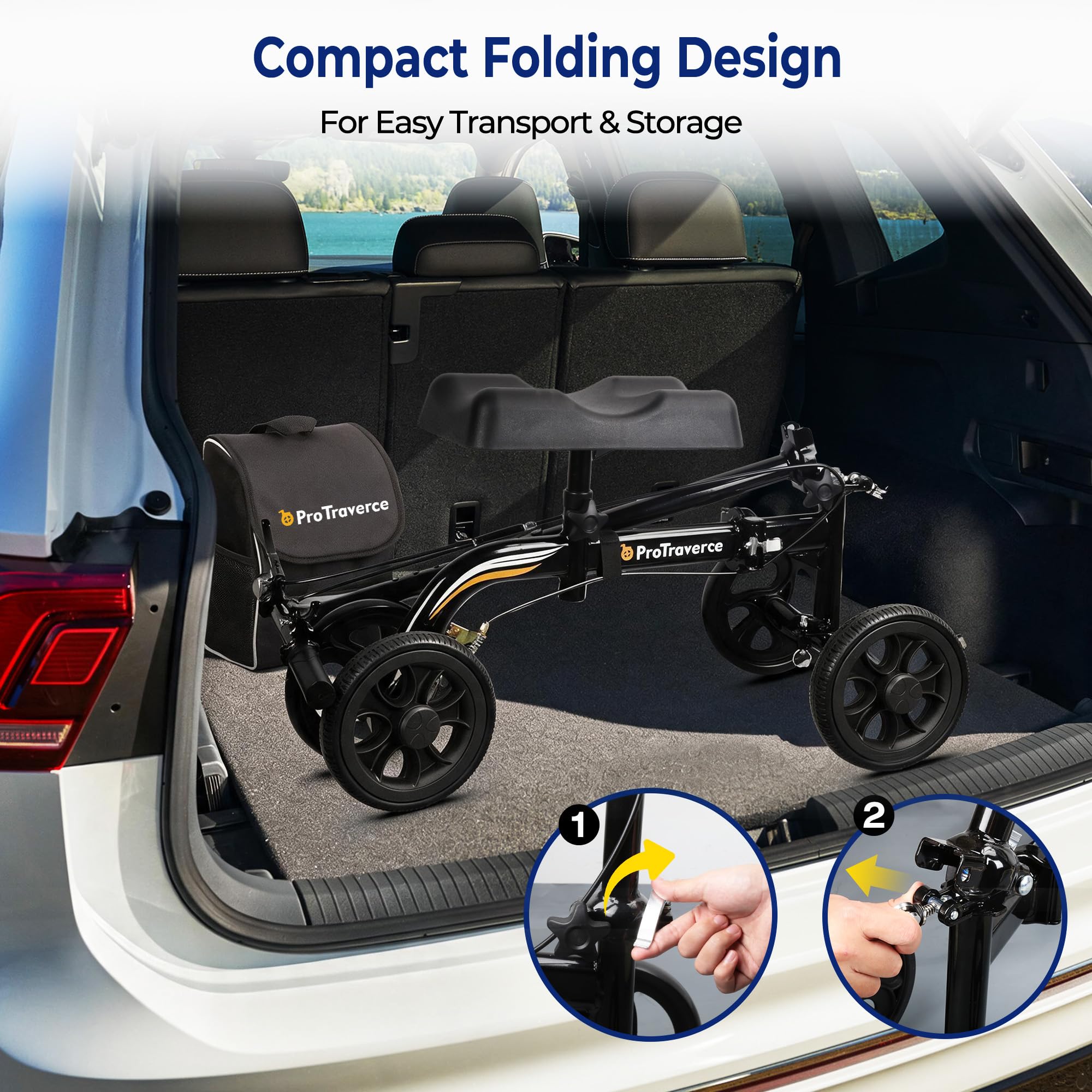 Knee Scooter for Adult for Foot Surgery – Foldable & Steerable Knee Walker, with All Terrain Wheels, Comfort Knee Pad for Foot Surgery & Ankle Injury Recovery, Compact Crutch Alternative,Black — Amazon image 8