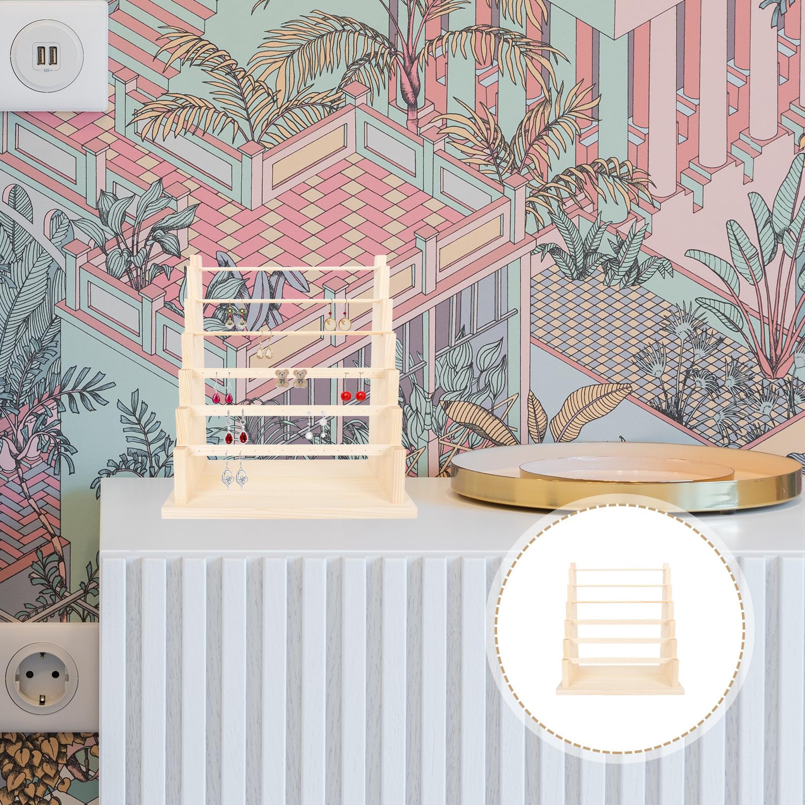 TEHAUX Espositore per Gioielli in Legno Design Unico e Staccabile, Porta Braccialetti e Orecchini Multi-livello per Organizzazione Elegante e Decorativa