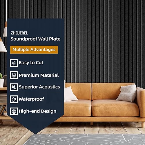 Miniatura 4 de Paquete de 5 paneles de espuma a prueba de sonido para paredes de 47.2 x 23.6 pulgadas, paneles acústicos grandes absorbentes de sonido, paneles de