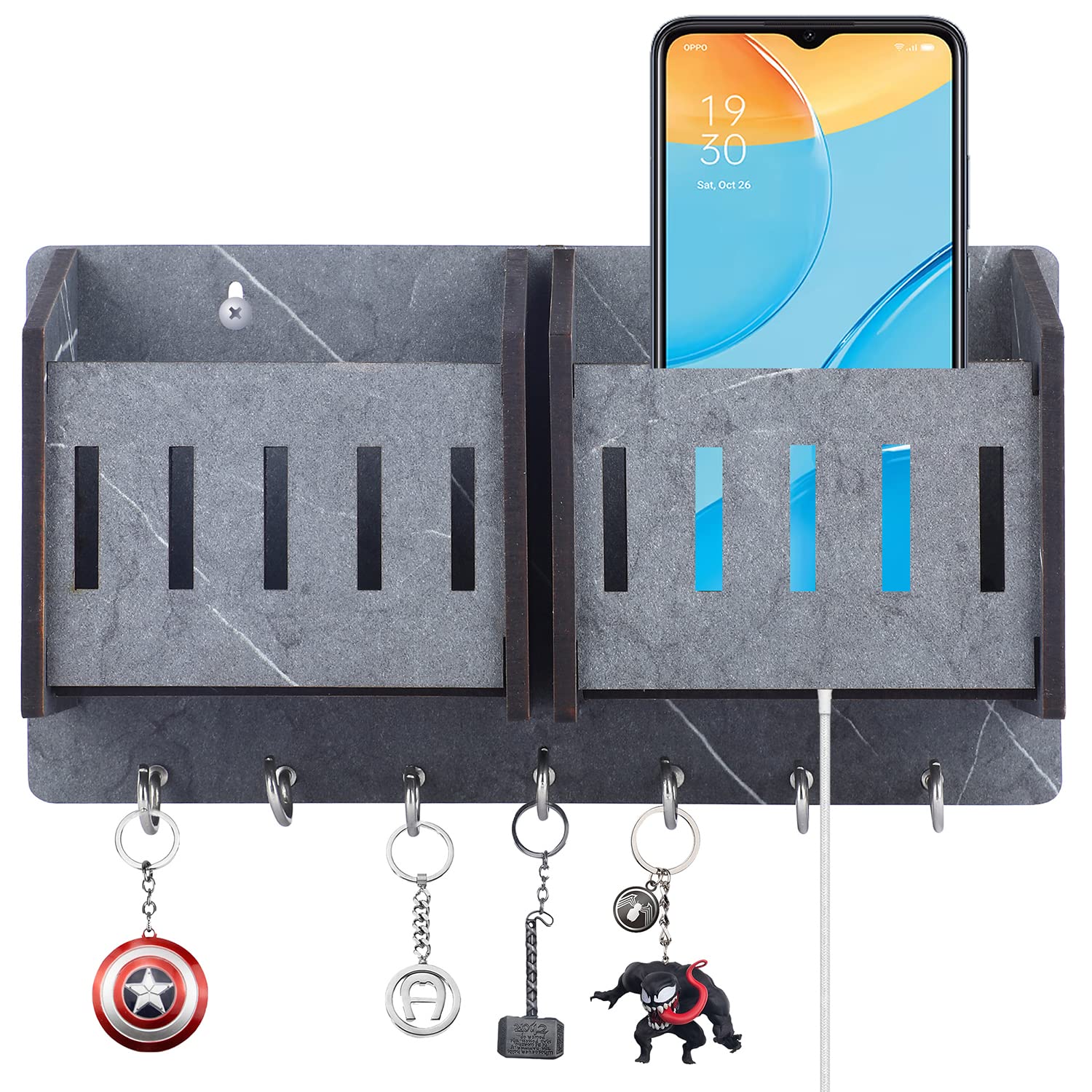 Sehaz Artworks Wooden Key Holder for Home | Key Stand Wall Stylish | Key Holder for Wall |Key Chain Holders for Wall | Key Hanger (7 Hooks, MDF Grey) (B09TWGZRHN) Amazon Price History, Amazon Price Tracker