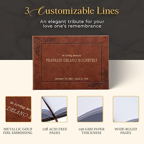 Miniatura 6 de Promot Libro de visitas funerario personalizado para servicio conmemorativo, elegante libro de invitados de celebración de la vida, texto