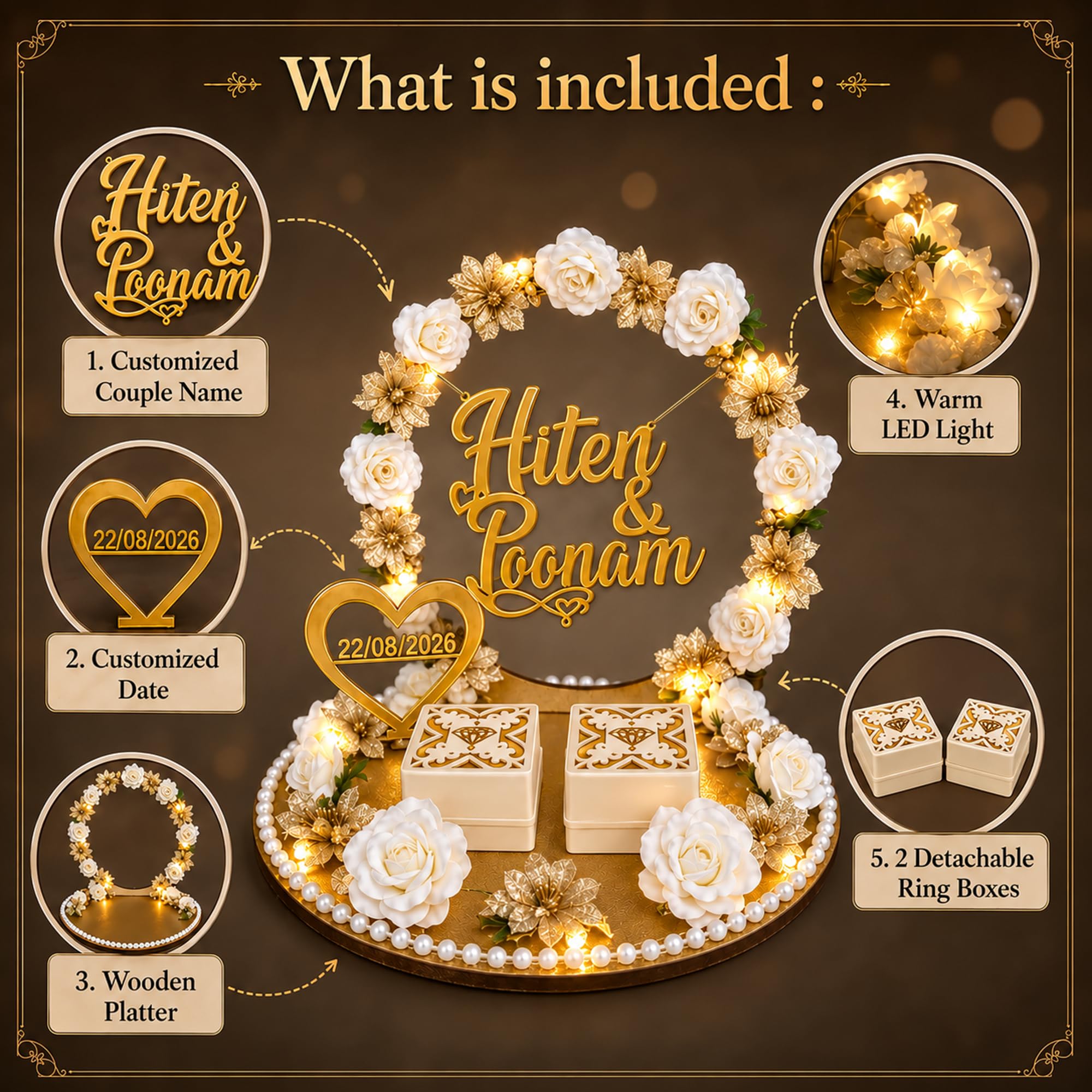Engagement Ring Platter with LED Light - Personalized Gift -7