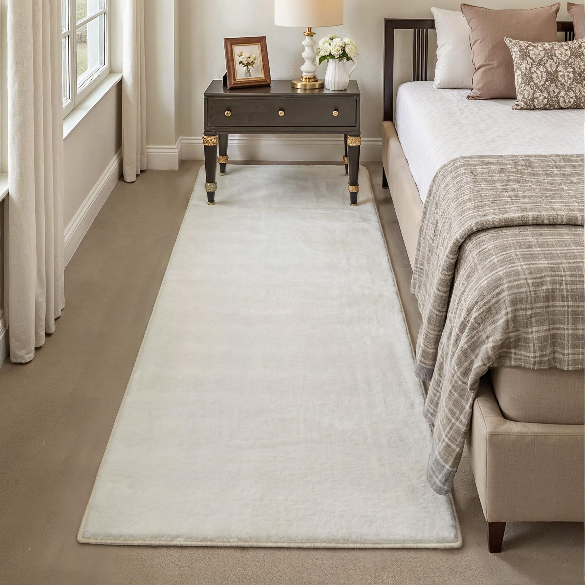 PureCozy Tappeto Corridoio 60x180cm Beige Antiscivolo Camera da Letto Tapette Pelliccia Sintetica Tappeti Salotto Cameretta Bambino Scendiletto Ufficio Sala Carpet Morbido Rug