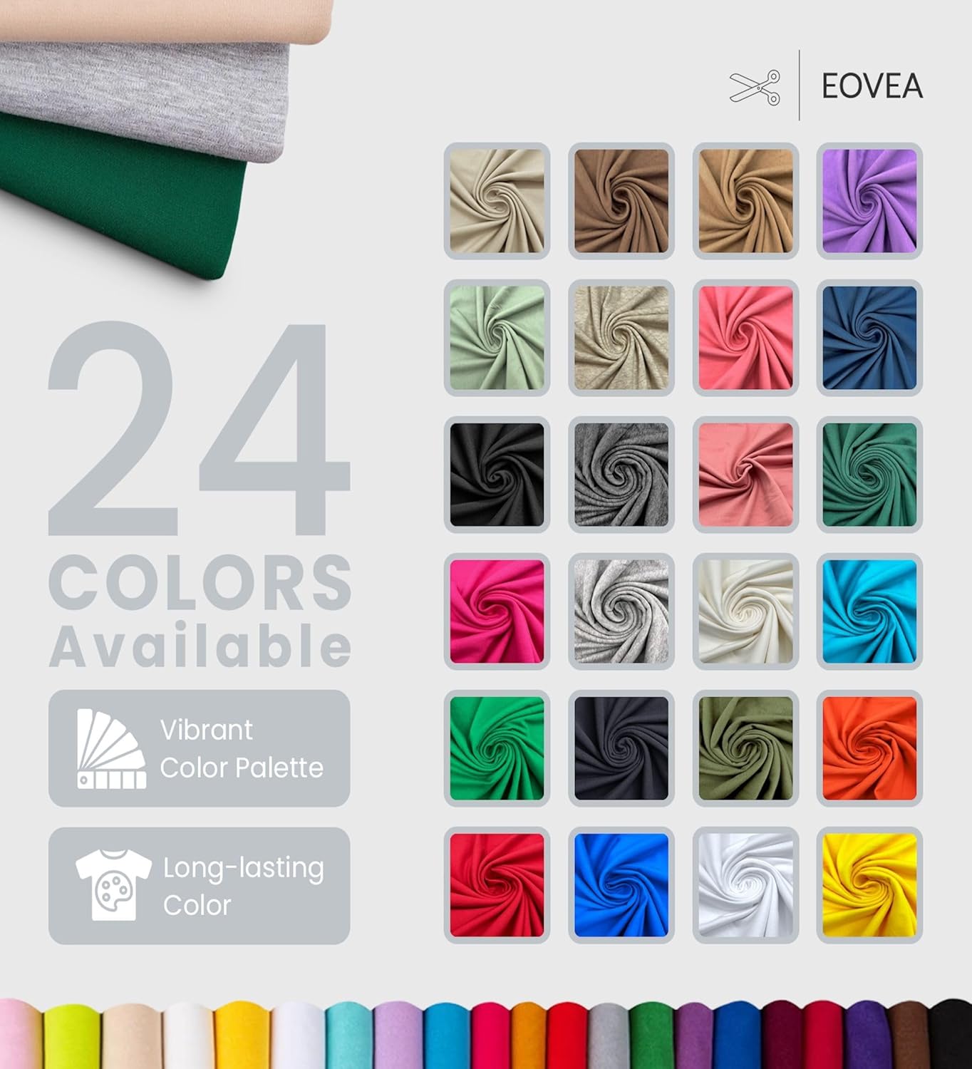 EOVEA - Cotton Spandex Fabric by The Yard - 4 Way Stretch Jersey Knit - Spandex & Cotton T-Shirt Fabric - Lightweight, Breathable - 60" Wide Roll| 10 oz(White, 5 Yards)