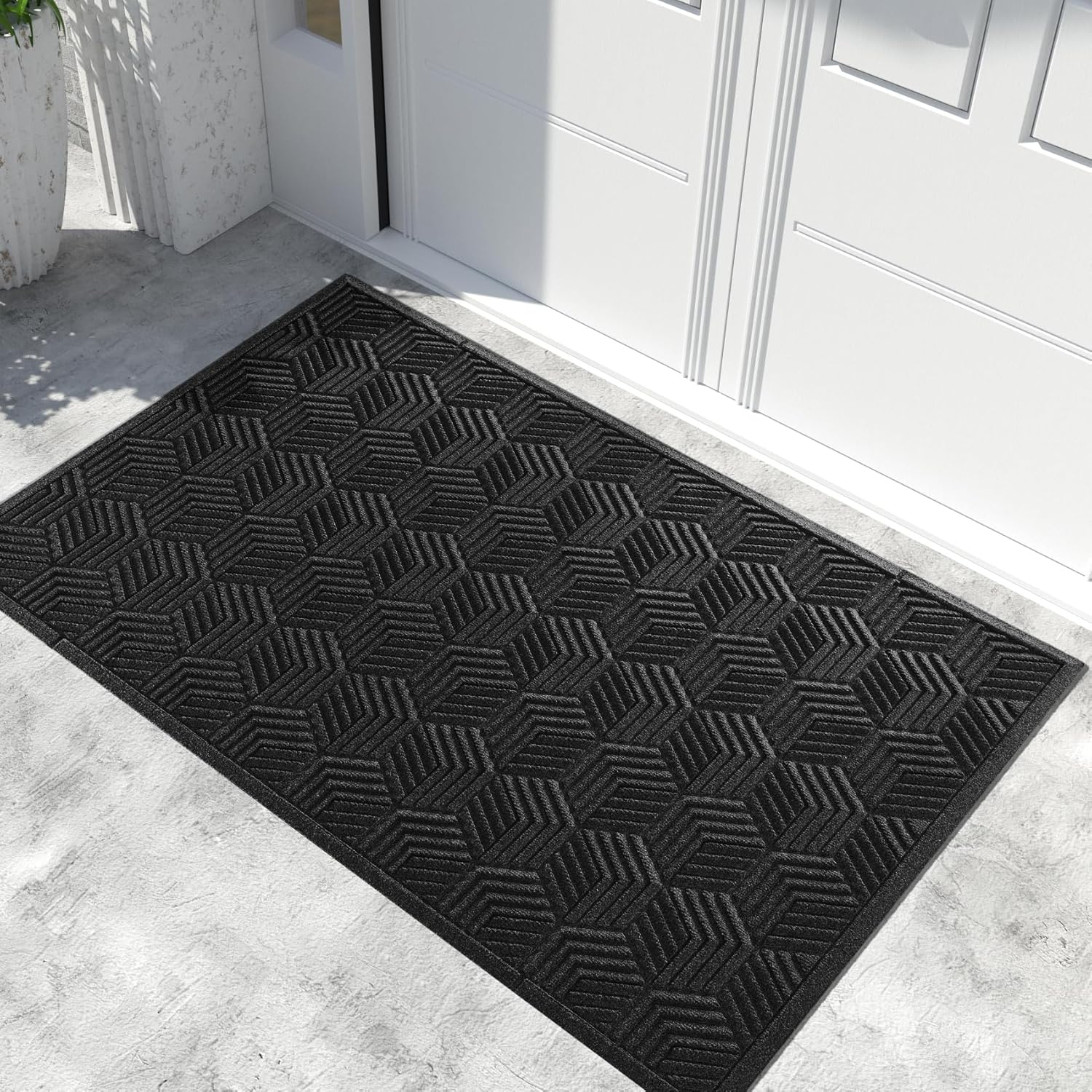Yimobra Front Entrance Door Mat, All-Season Heavy Duty Outdoor Indoor Entryway Floor Mat, Sturdy Natural Rubber, Non Slip, Resist Dirt, Water Absorption, Easy Clean, 60x36 Inch, Black Black 60x36 Inch