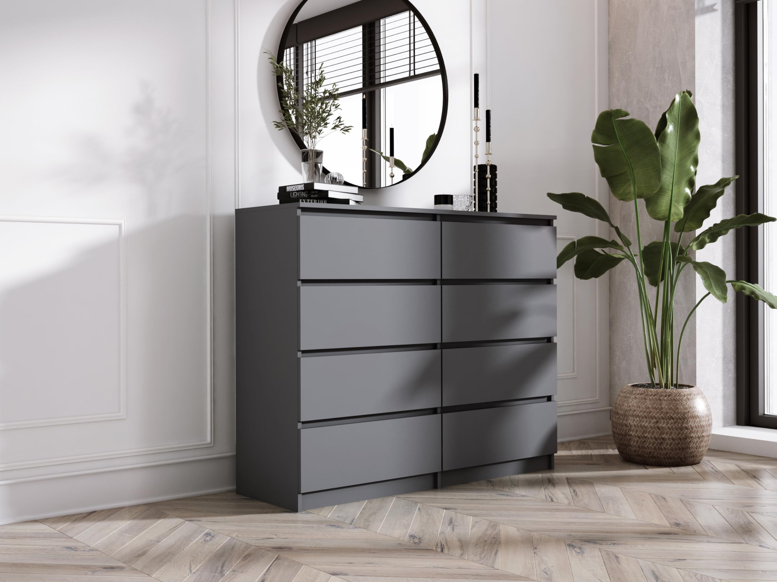 3E 3xE living.com Cassettiera con 8 cassetti 120 cm, Colore: Antracite, L: 120 cm, P: 39 cm, A: 102 cm