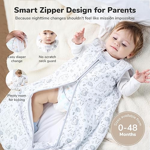 Miniatura 6 de Manta para bebé, para llevar puesta, bolsa de dormir de algodón orgánico, saco de dormir con cremallera de 2 vías