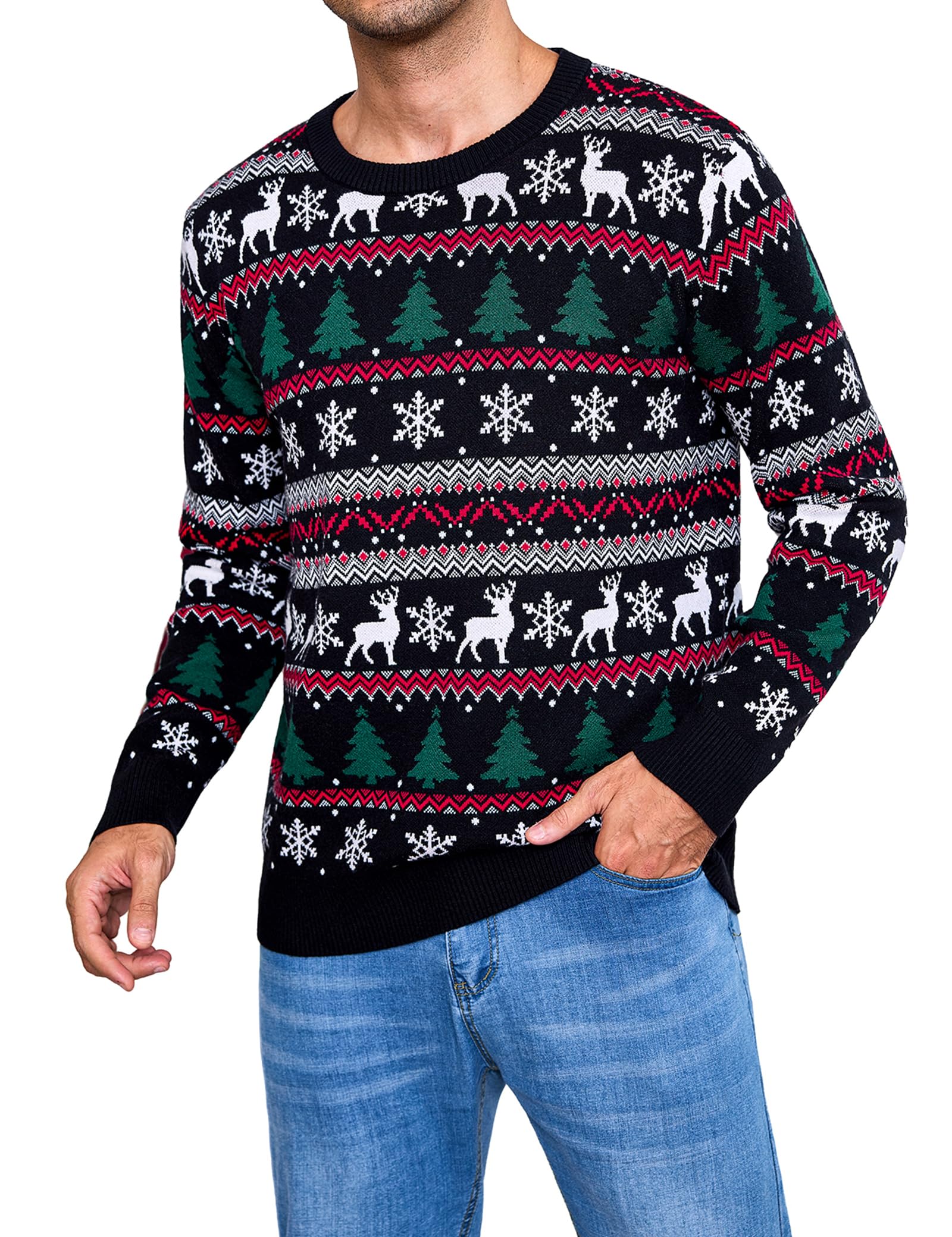 Gyabnw Jersey de Navidad Hombre de Punto Manga Larga Cuello Redondo
