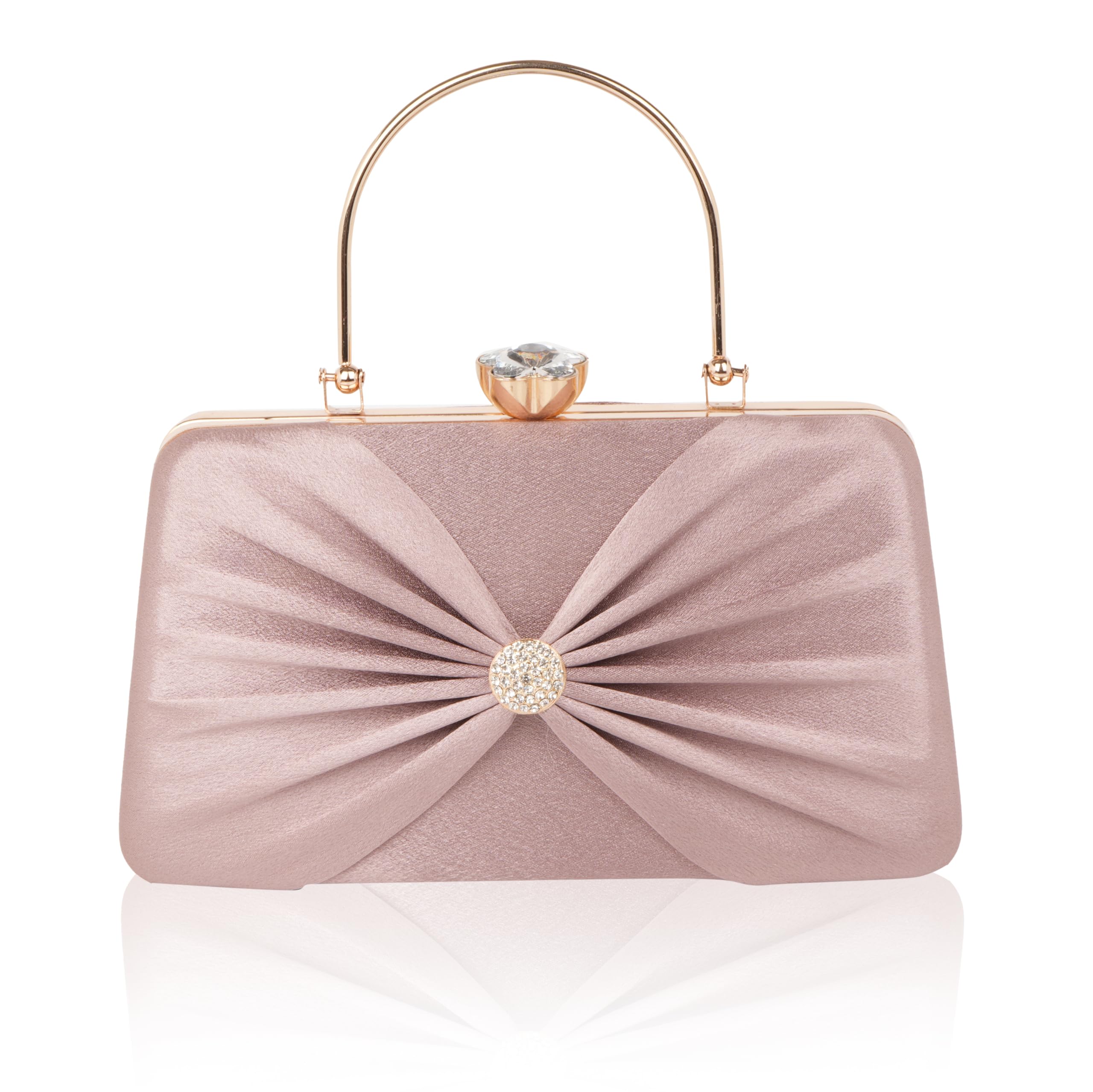Clutch Purse for Women | Crystal Detail Evening Party Handheld Purse | Detachable Chain Strap | Jewel Clasp Closure | Stylish Handbag for Wedding, Party, Festive Events & Celebrations-image-38