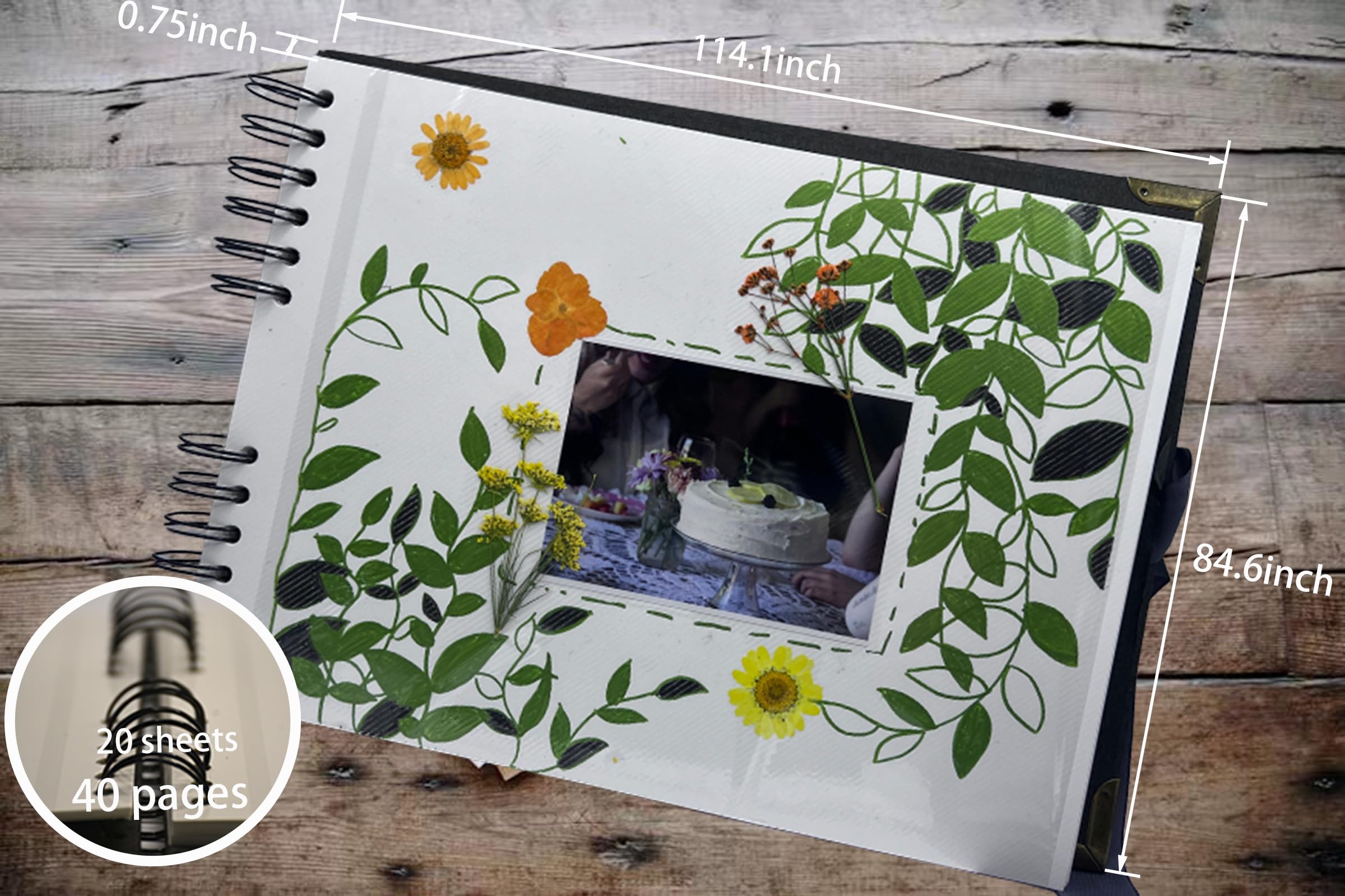 JOYCELAU Self Adhesive Scrapbook Album 40 Pages (11 x 8 Inch), DIY photo album scrapbook,memory book, Ideal for Birthday,Wedding,Anniversary,Photo Storage,Travel Record., 12.6, black