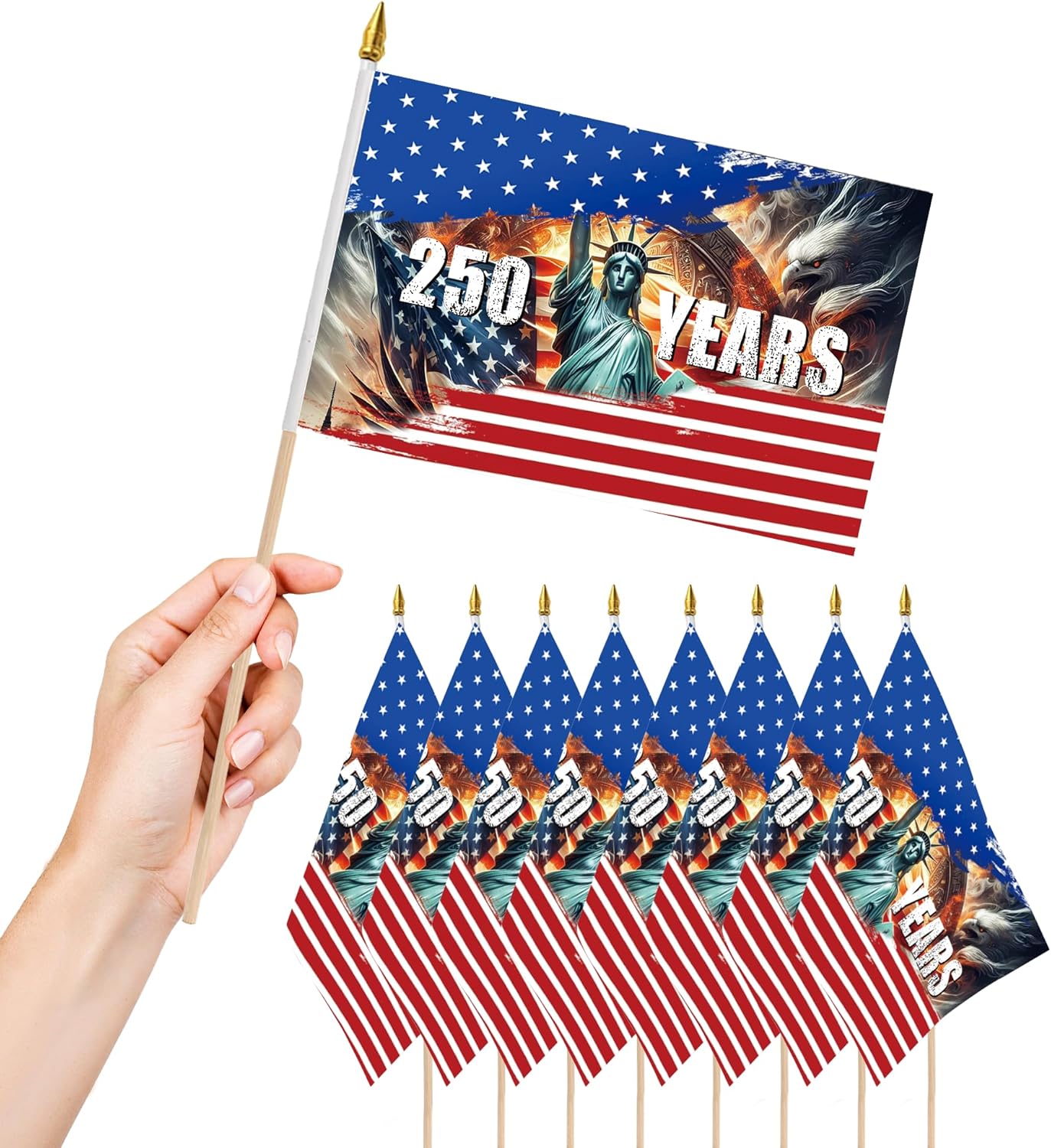 100Pcs 250 Anniversary USA Flag 1776 Flag 5x8 Inches Signs Hand Held Flags for Room House Welcome Lawn Backdrop Parade (100, C)
