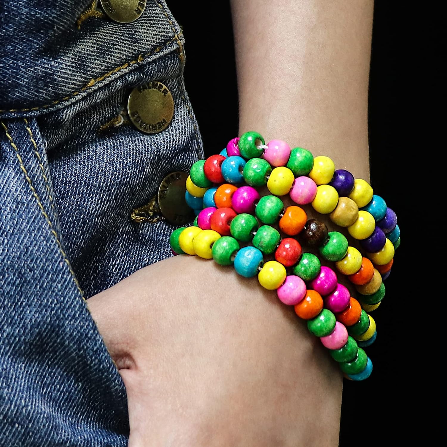 COLORFUL BLING Ethnic Natural Wood Beads Necklace for Men Women Africa Wooden Chain Chunky Strand Necklace Statement Hip Hop Jewelry