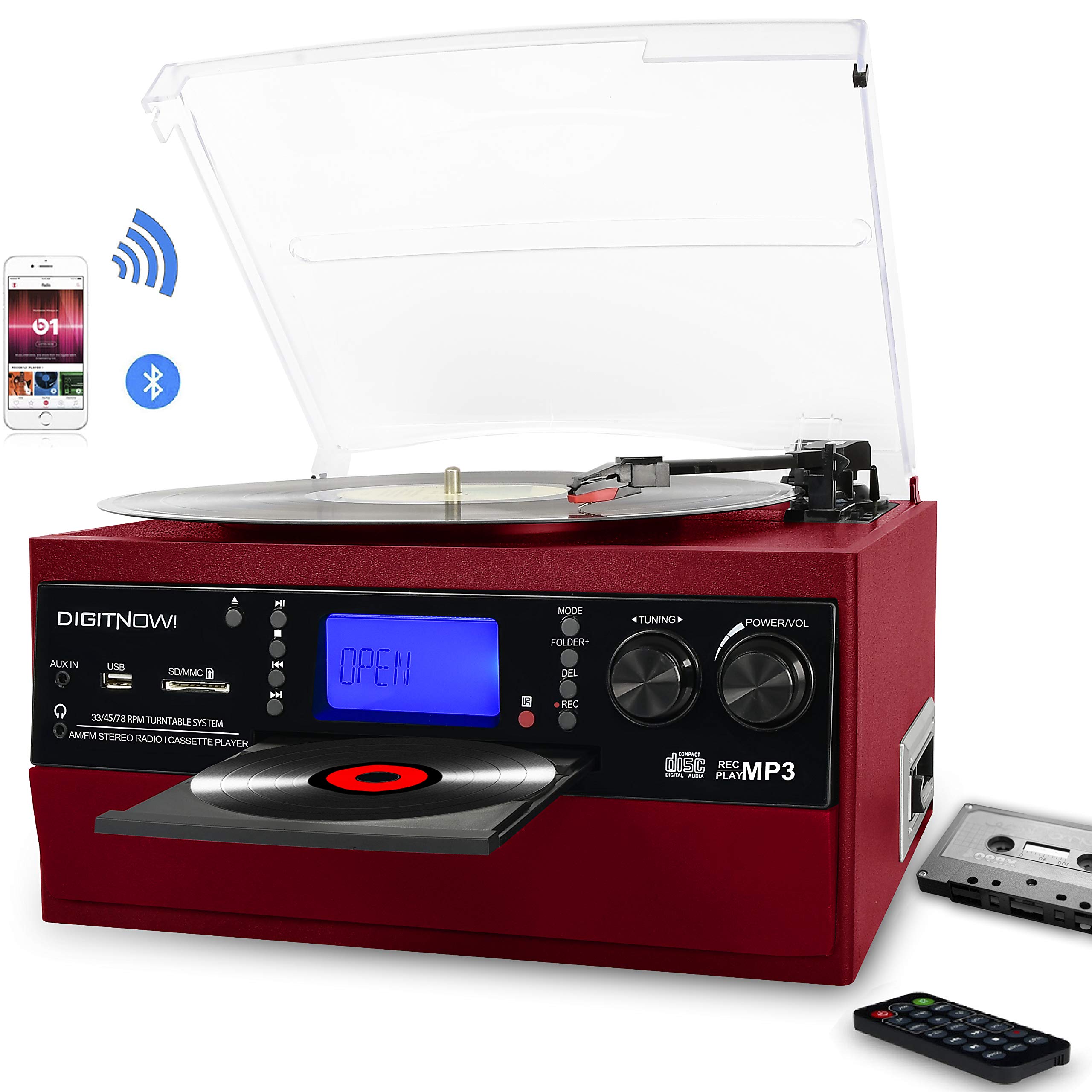 Digitnow Bluetooth Record Player Turntable With Stereo Speaker Lp