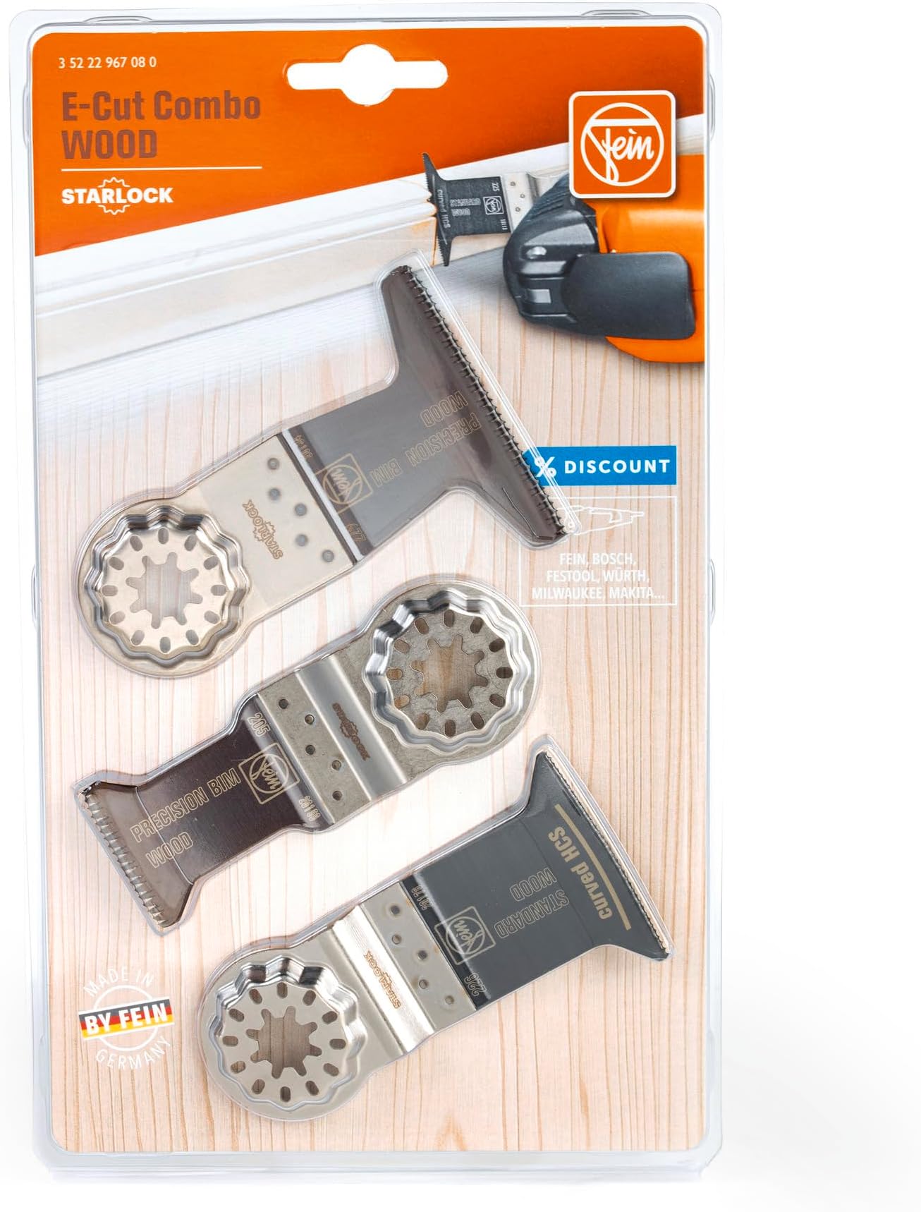 FEIN 35222967080 Starlock Wood E-Cut Combo Set 3piece, Orange