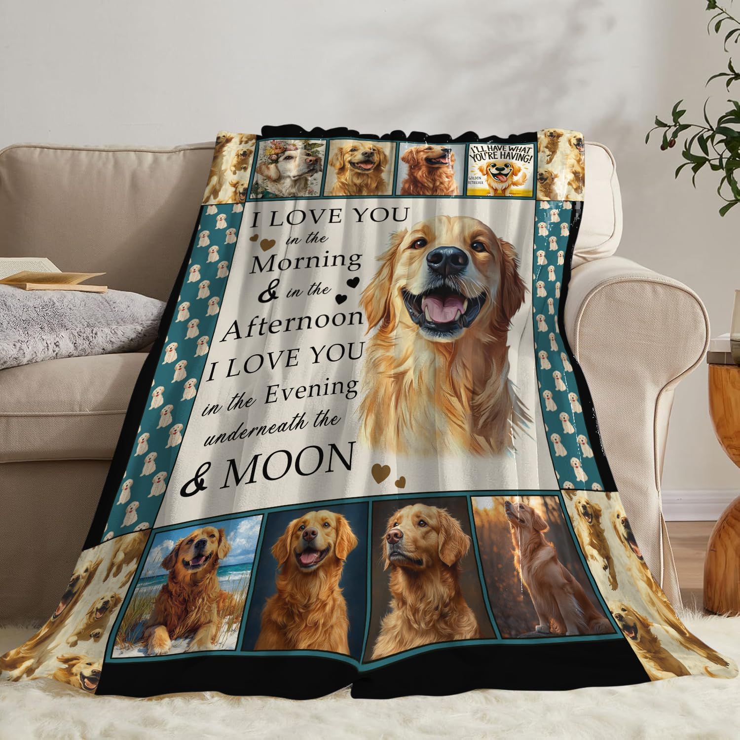 Golden Retriever Blanket Cute Dog Flannel Plush Throw Blanket Cozy Puppy Animal Decor Fleece Stuff Blanket Gifts for Lover Girls Boys Kids Adults Women Bed Travel 50"x60"