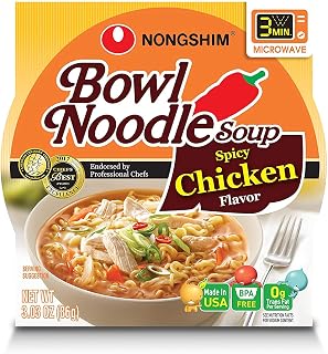Nongshim Spicy Chicken Ramen Bowl - Premium Microwavable Instant Noodles, Authentic Korean Flavor, 3.03oz