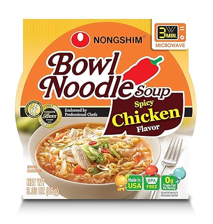 Nongshim Ramen Noodles, Gourmet Instant Ramen bowl, Premium Microwavable Noodle Soup, Spicy Chicken, 3.03 Ounce
