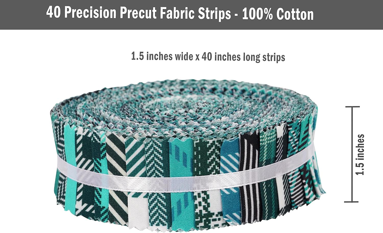 Soimoi 40Pcs Check & Tartan Print Precut Fabrics Strips Roll Up 1.5x42inches Cotton Jelly Rolls for Quilting - Teal Blue