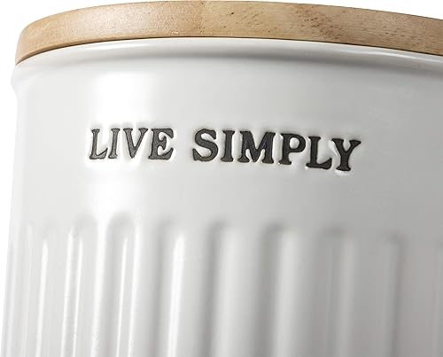 Miniatura 6 de Primitives by Kathy Juego de 3 tarros de cocina modernos con tapas herméticas de madera, cerámica blanca, rústico, contemporáneo, para