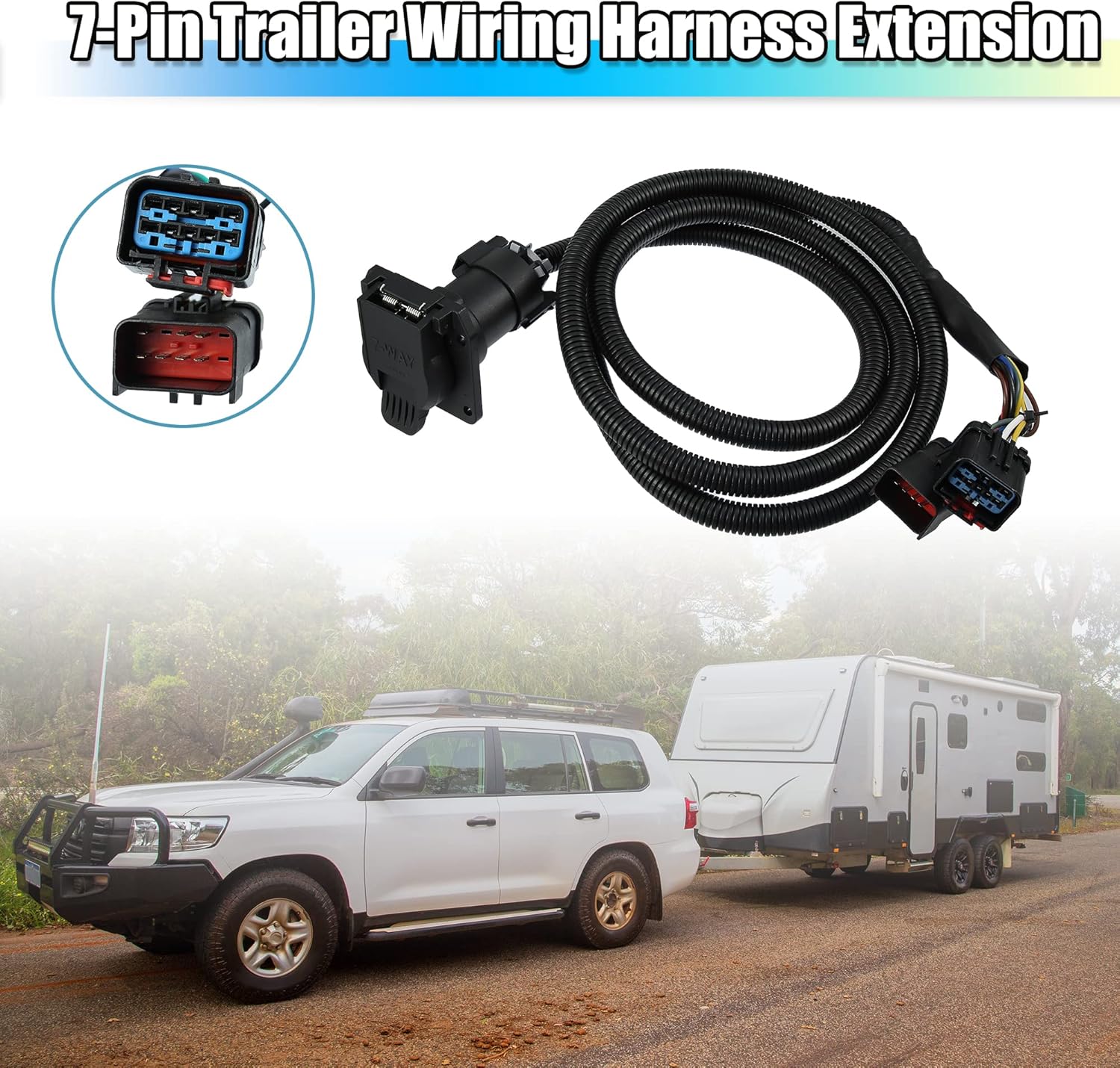 X AUTOHAUX 7-Foot 7 Pin Trailer Wiring Harness Extension Connector Vehicle-Side Truck Bed 7 Way RV Wiring Plug Harness Extension for Dodge for Ram 1500 2500 3500 Dakota