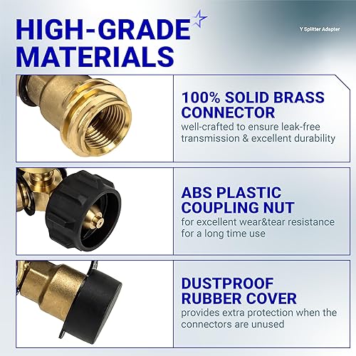 Miniatura 3 de BlueStars Divisor en Y de tanque de propano QCCPOL con medidor y válvula de cierre, adaptador divisor de propano de 2 vías para parrillas de gas,