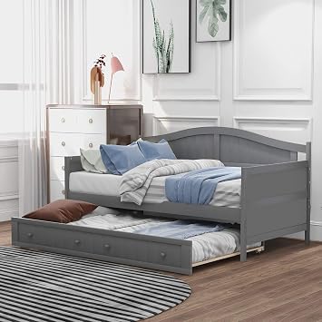 Ball & Cast Twin Daybed with Trundle,Wooden Day Bed Frame with Wood Slat Support,No Box Spring Needed,Easy Assembly,Gray