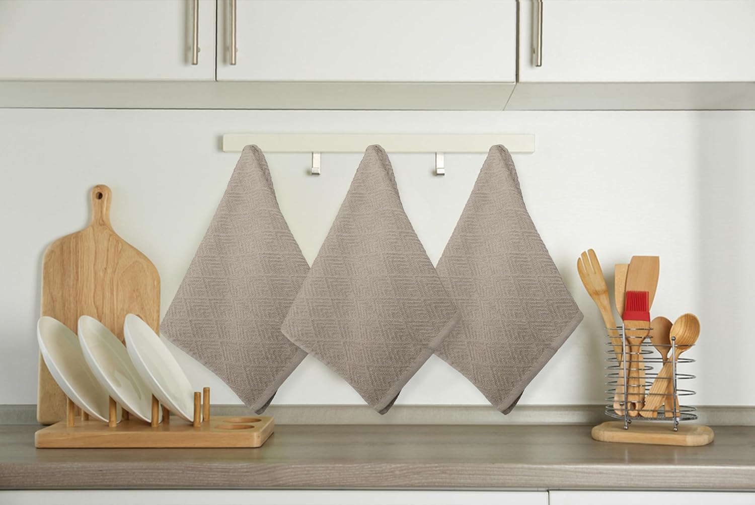 Kitchen Towels - Pack of 6 Dish Towels for Kitchen 18'' x 28'' - 100% Cotton Super Plush Kitchen Towel and Dishcloths Sets - Kitchen Hand Towels for Quick Drying (Taupe), KT025