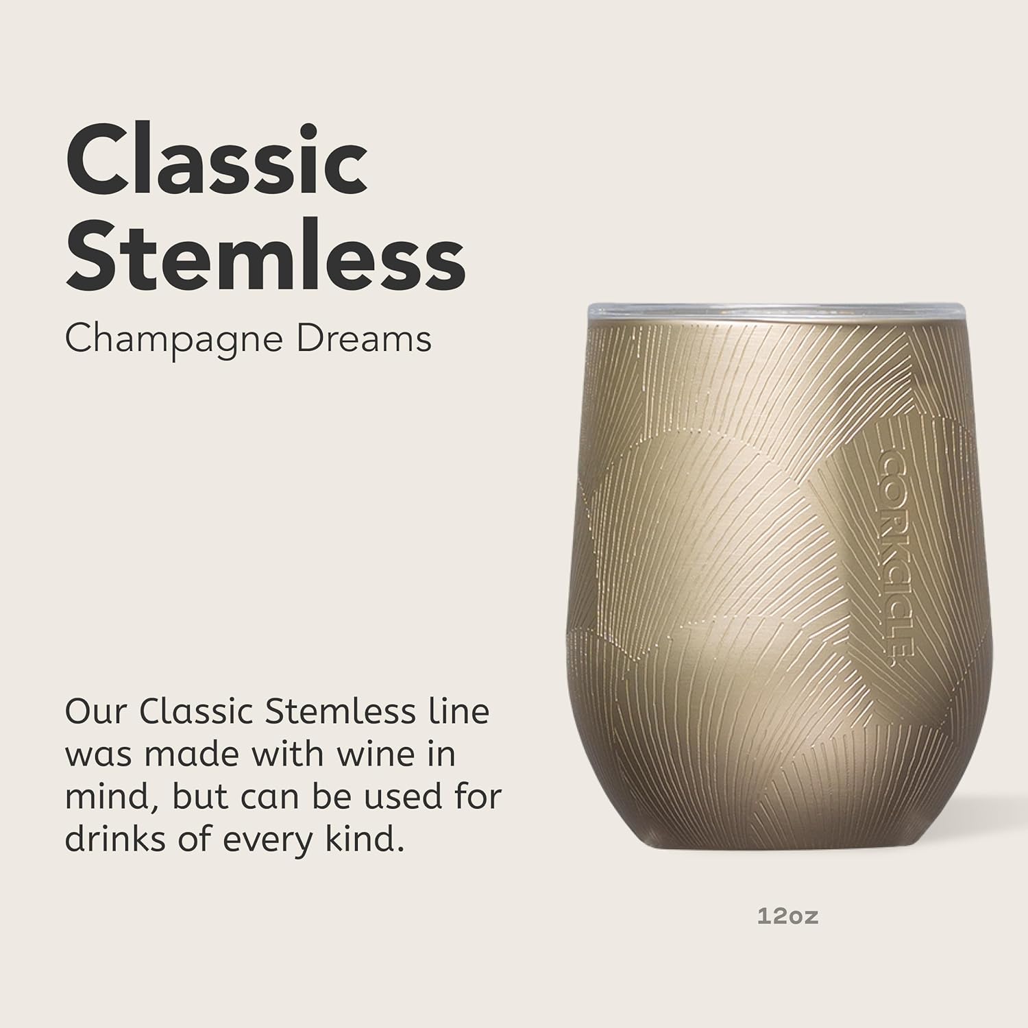 Corkcicle Stemless Wine Tumbler - Keeps Drinks Cold for 6 Hours - Triple-Insulated Stainless Steel - Non-Slip Base - Summer Drinkware Gift - Keeps Drinks Ice Cold - 12 oz - Champagne Dreams - Image 2