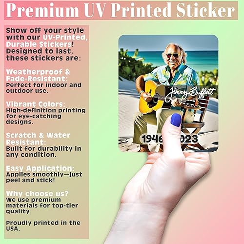 Miniatura 3 de RIP Jimmy Buffett - Adhesivo adhesivo para automóviles, camiones, ventanas, parachoques, portátiles, tazas, paredes, 5.5 x 4.5 pulgadas