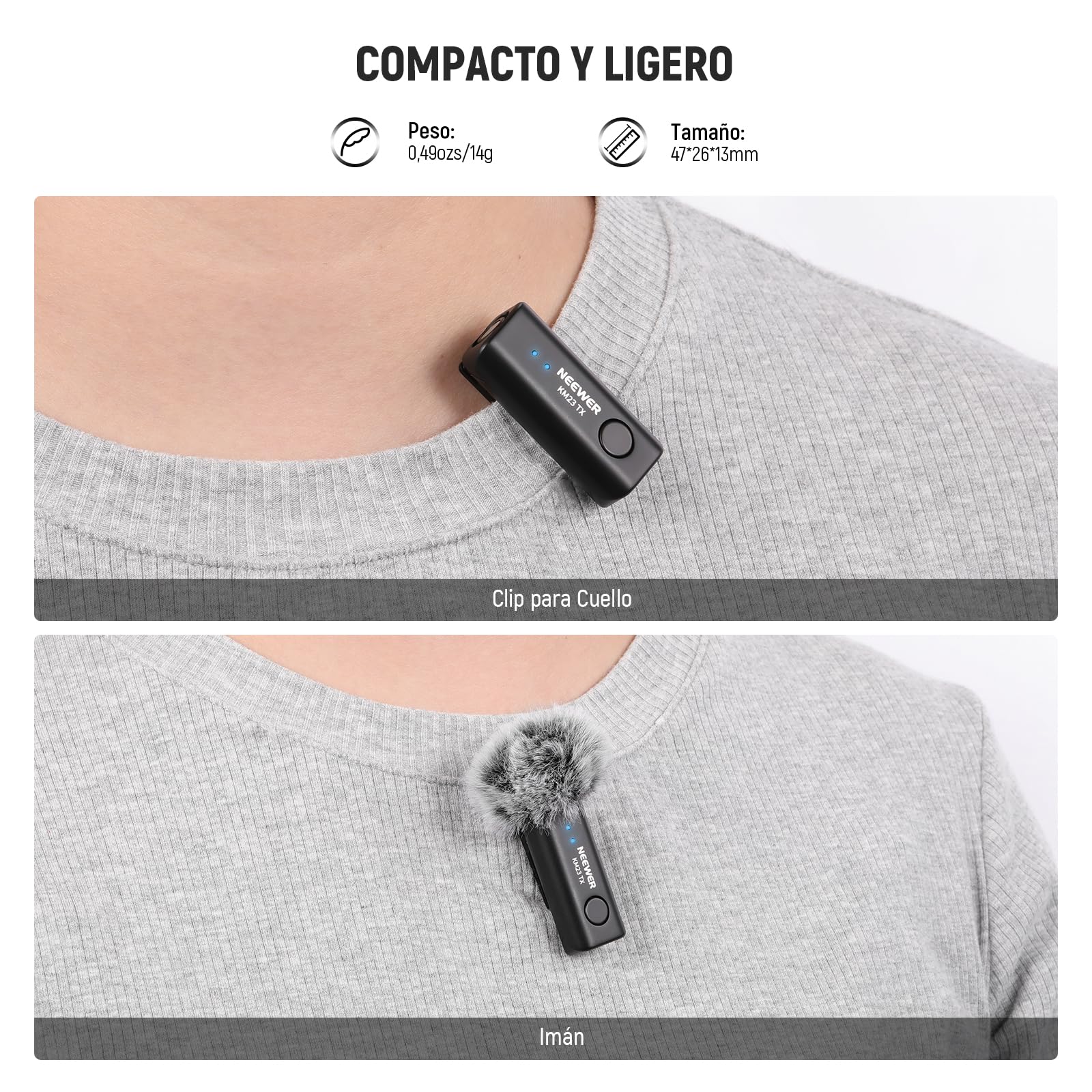 NEEWER Micrófono Lavalier inalámbrico para iPhone Android PC Portátil Alcance de 131 pies/40 m Cancelación de Ruido Micrófono Omnidireccional para Vlogging Transmisión en Vivo (1x RX + 2x TX), KM23