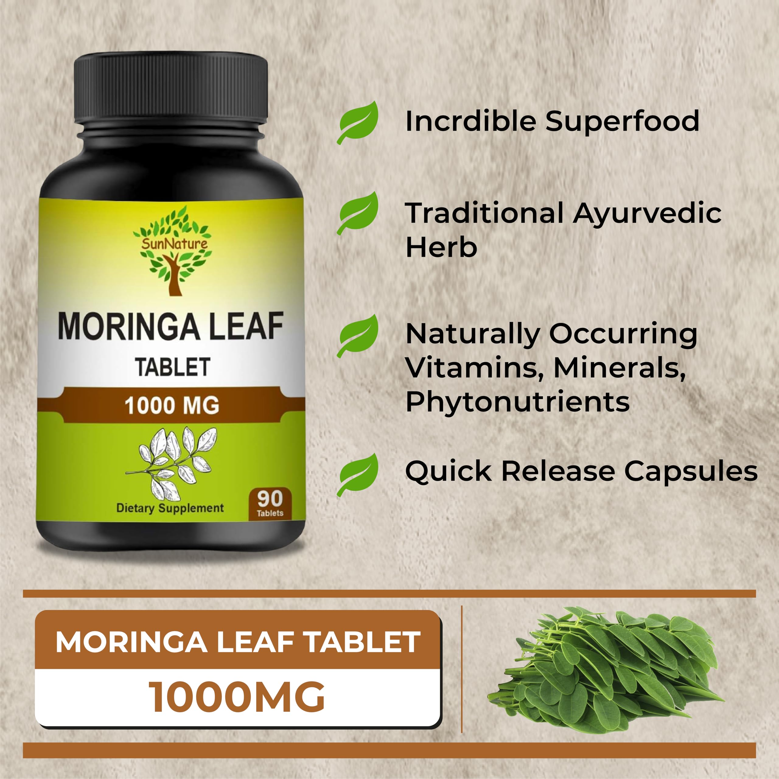 1000 mg Moringa Leaf Tablets | 100% Pure Oleifera Leaf for Men & Women | Moringa Supplement for Energy, Immunity & Joint Health | Non-GMO, Gluten Free | 90 Tablets, 45 Days Supply — Amazon image 5
