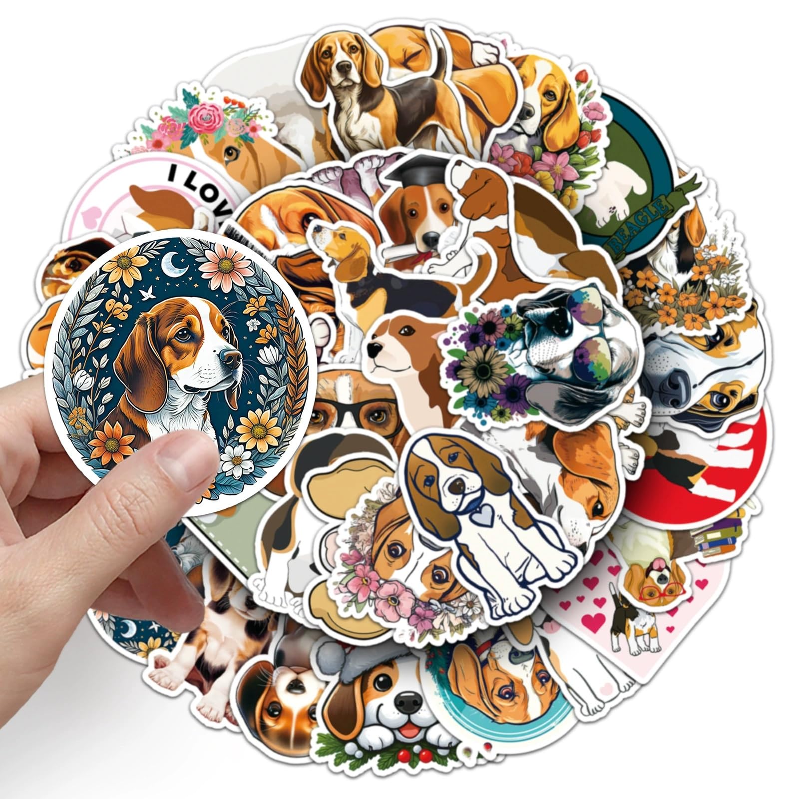 50 Pcs Beagles Stickers for Water Bottle Waterproof Sticker for Laptop Skateboard Phone Car Decals for Teens Adults for Party Favors Supplies Decor (Cute Animal Stickers) - Image 3