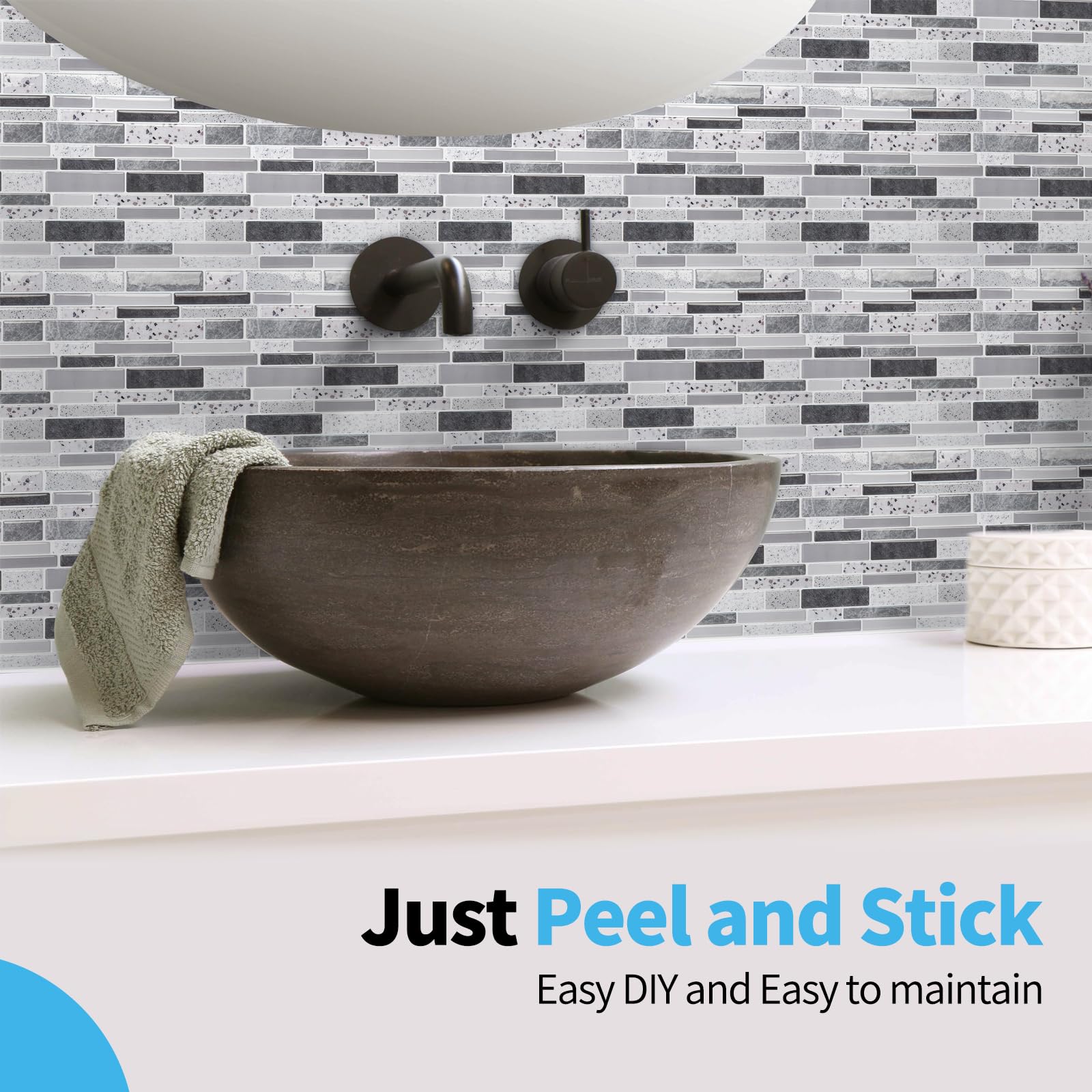 Art3d 10-Sheet Peel and Stick Vinyl Backsplash Wall Tile, 12 x 12 Inch Self Adhesive Stick on Kitchen Backsplash, Gray