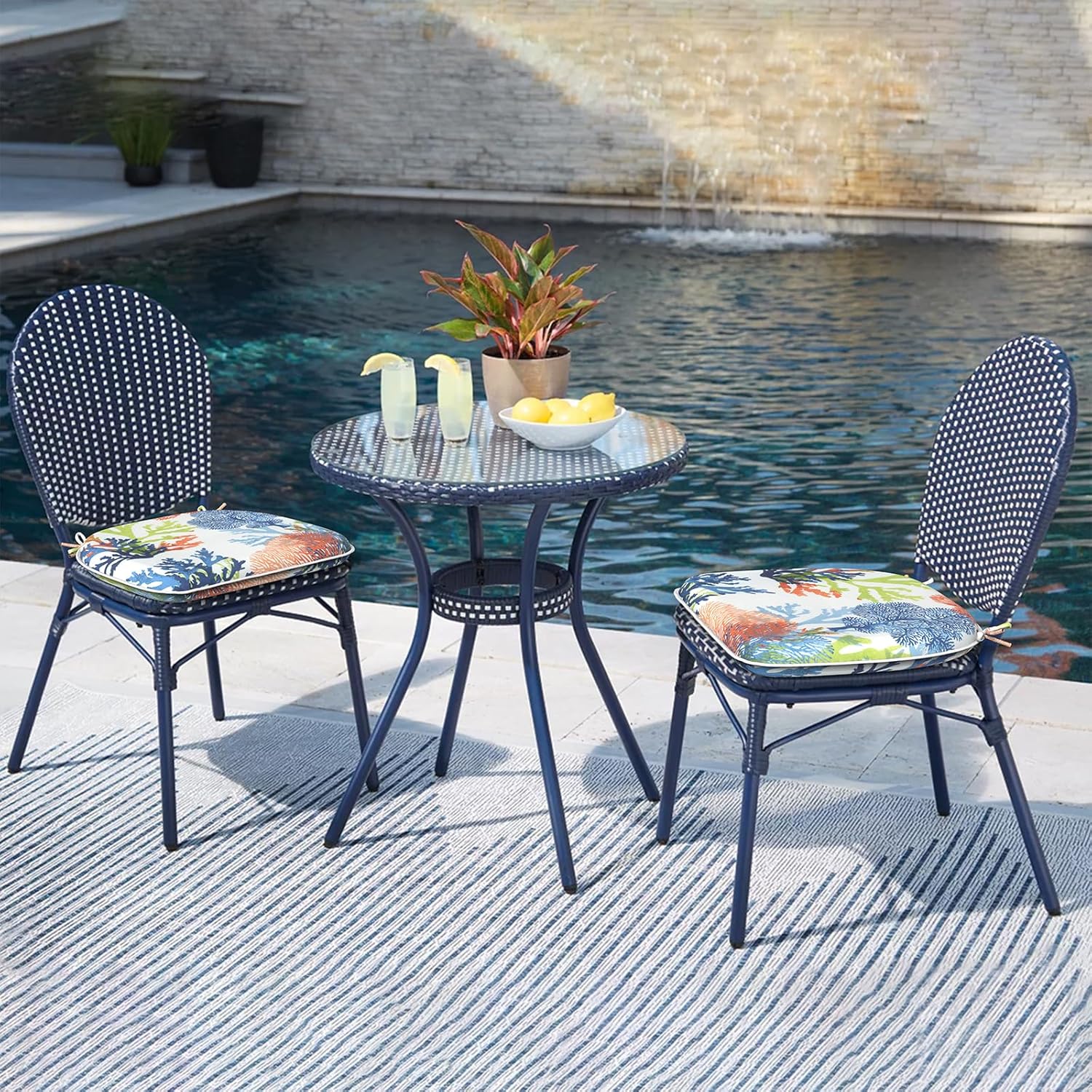 LVTXIII Set of 4 Outdoor Chair Cushions for Patio Furniture, Water Repellent Patio Chair Cushions 17"x16" with Ties, U-Shaped Dining Chair Pads for Garden Kitchen Use, Seascape Coral