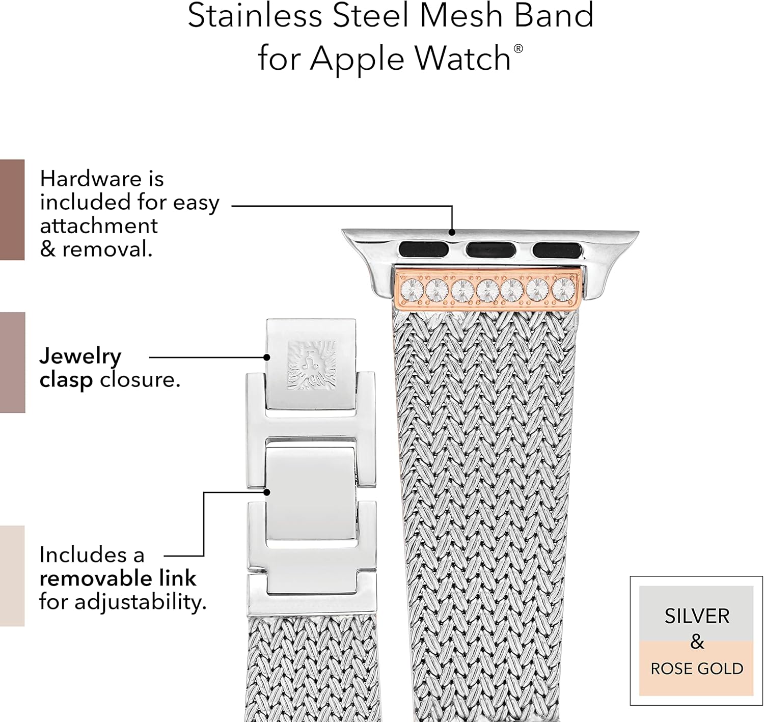 Anne Klein Mesh Fashion Band for Apple Watch, Secure, Adjustable, Apple Watch Replacement Band, Fits Most Wrists - Image 4