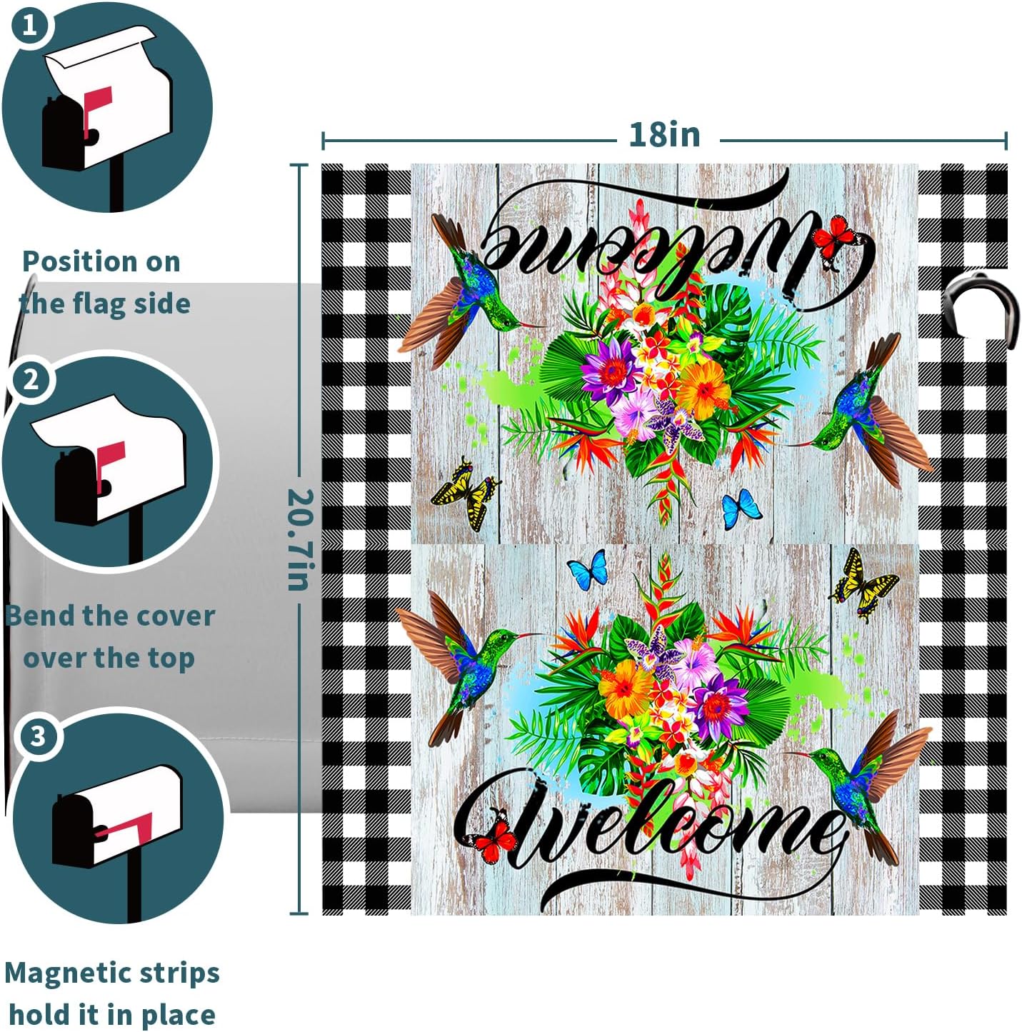Spring Summer Hummingbirds Mailbox Cover Magnetic Standard Size 18X21 Inch Spring Wreath Mailbox Wraps Flowers Butterfly Post Letter Box Cover Decor for Home Garden Yard