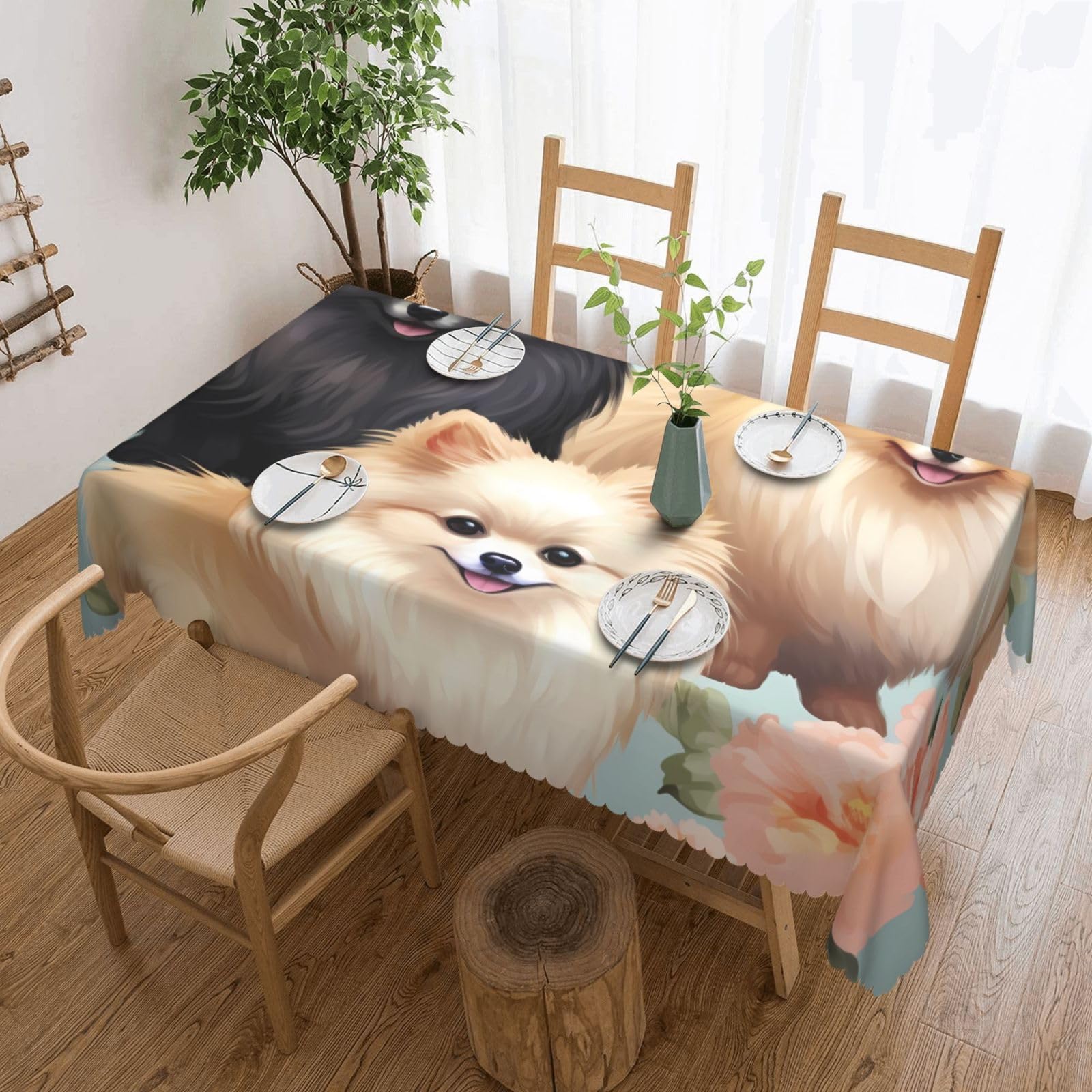 FodPand Pomeranians Pattern Tablecloths for Rectangle Tables 54 x 72 Inch - Reusable Washable Dining Table Clothes - Stain and Wrinkle Resistant Decorative Fabric Table Cover for Wedding Party