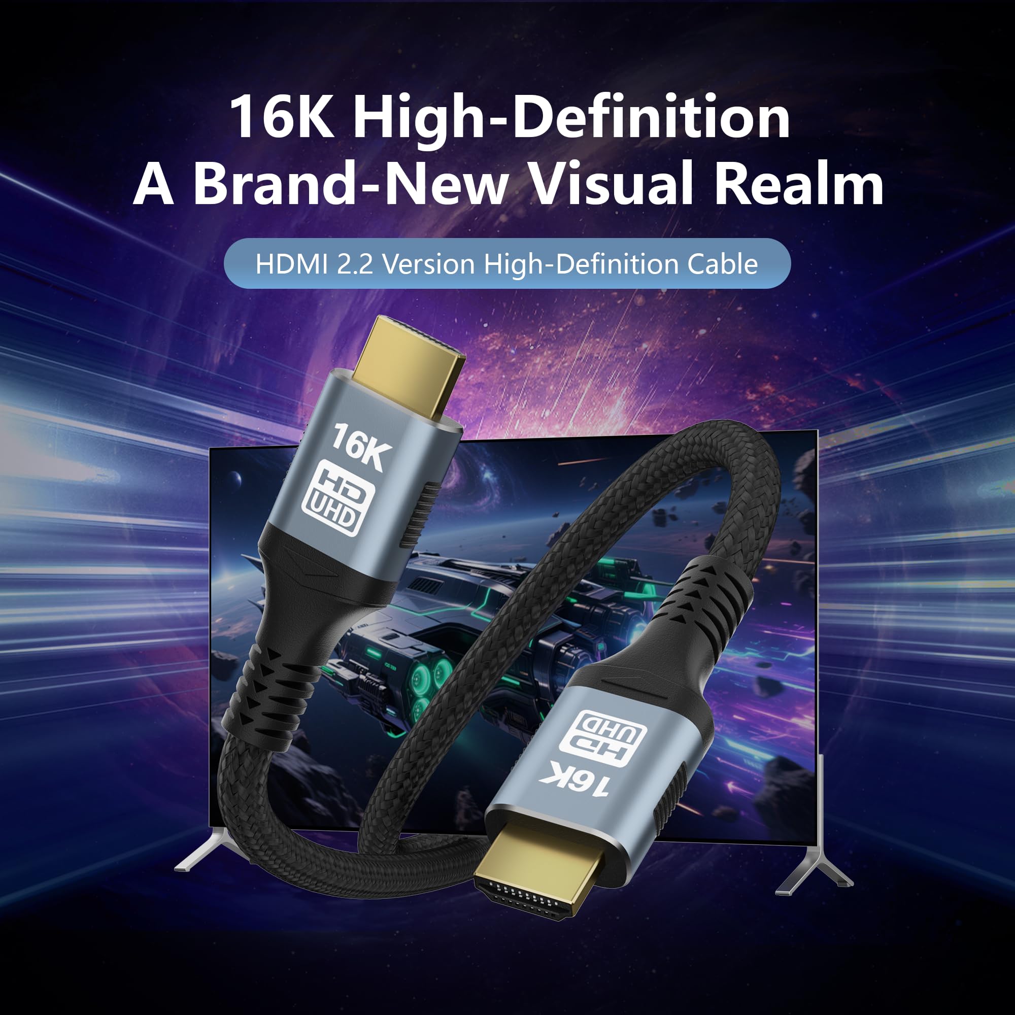 Cavo HDMI 2.2 16K 8K 96 Gbps10FT, cavo da gioco HDMI ad altissima velocità, supporta 4K a 480Hz 8K a 240Hz, HDCP 2.2 e 2.3, HDR dinamico, eARC, DTS: X, compatibile con PC/Monitor TV/HDTV/PS5