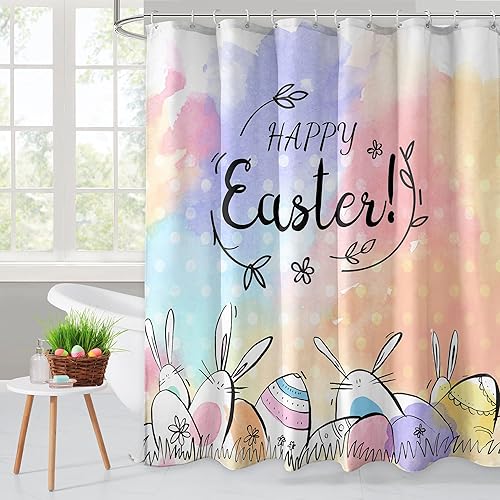 Mloabuc Cortina de ducha de Pascua de 72 x 72 pulgadas, cortina de baño romántica con ganchos de poliéster impermeable para decoración de bañera del