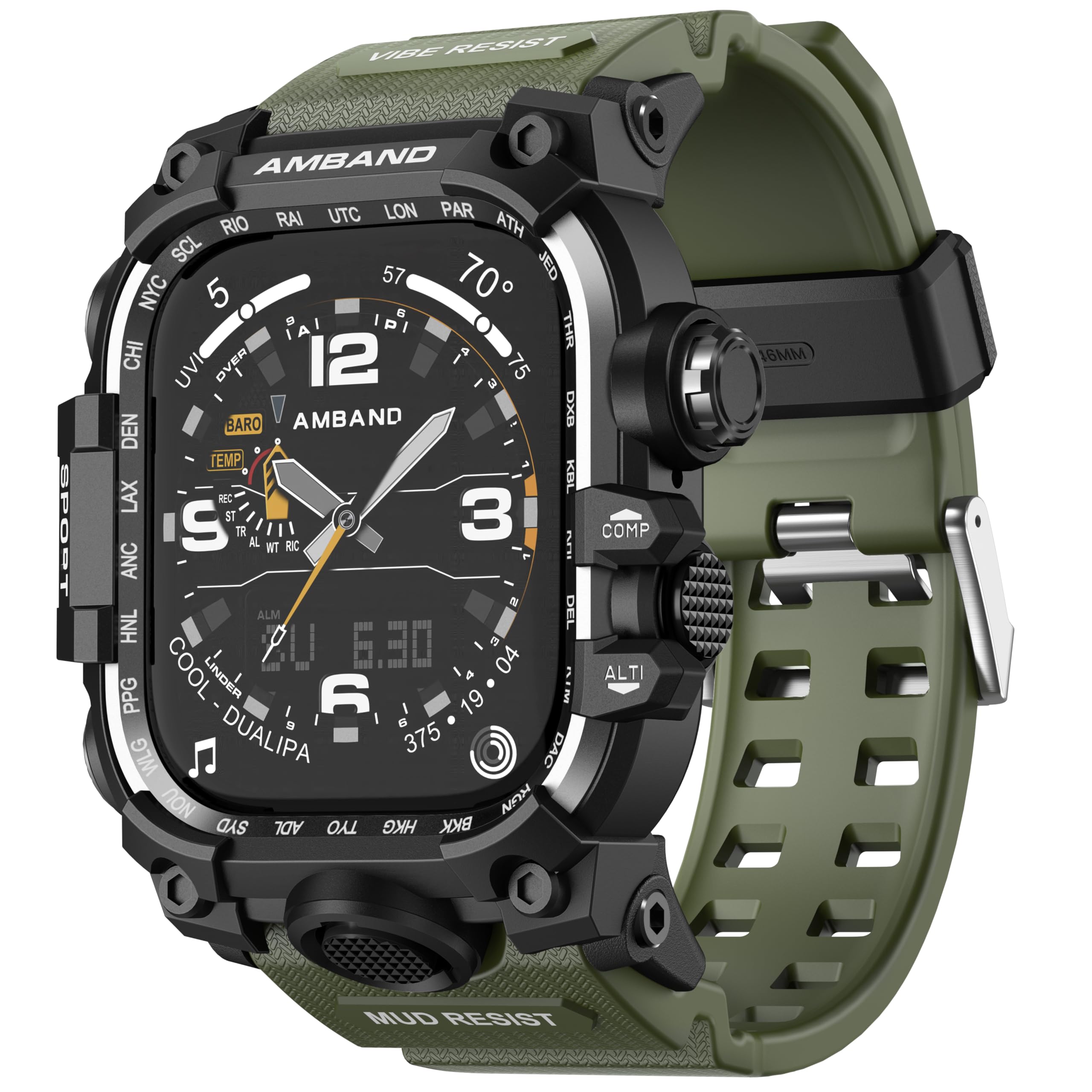 amBand M1 Rugged Case with Strap Compatible with Apple Watch Series 8/7 45mm, Durable TPU Military Sport Wristband with Bumper Protective Cover Designed for iWatch 6/SE/5/4/3/2/1 44mm 42mm Men