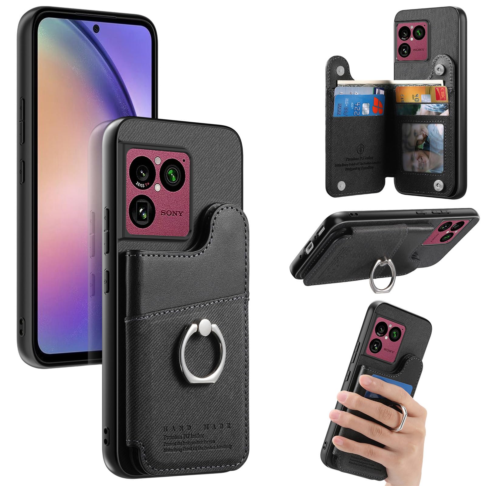 ONETHEFUL 対応 iphone 17 air ケース 手帳型 背面 カード収納 あいふおん17air ケース スタンド機能 リング付き いphone17 どえあ カバー 財布型 For iphone17 air カバー カメラ保護 PUレザー RFIDブロッキング 360°回転 TPU全面保護ブラック