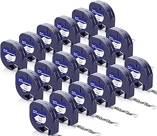 Weemay 18 Pack Clear Plastic Labels Compatible with Dymo LetraTag Refills 16952, 12mm x 4m, Black on Clear, Durable, Versatile, Easy to Use, Ideal for Labeling Items