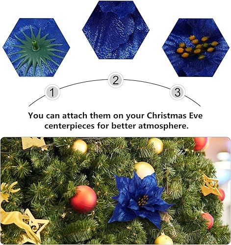 Miniatura 5 de EXCEART 7 piezas de flores de Navidad con purpurina para árbol de Navidad, flores de pascua artificiales, corona de bricolaje para decoración de