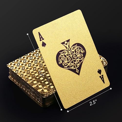 Miniatura 2 de INTEGEAR 2 barajas de cartas de juego, tarjetas de póquer con estampado 3D dorado en relieve de plástico PET impermeable cartas de juego de trucos