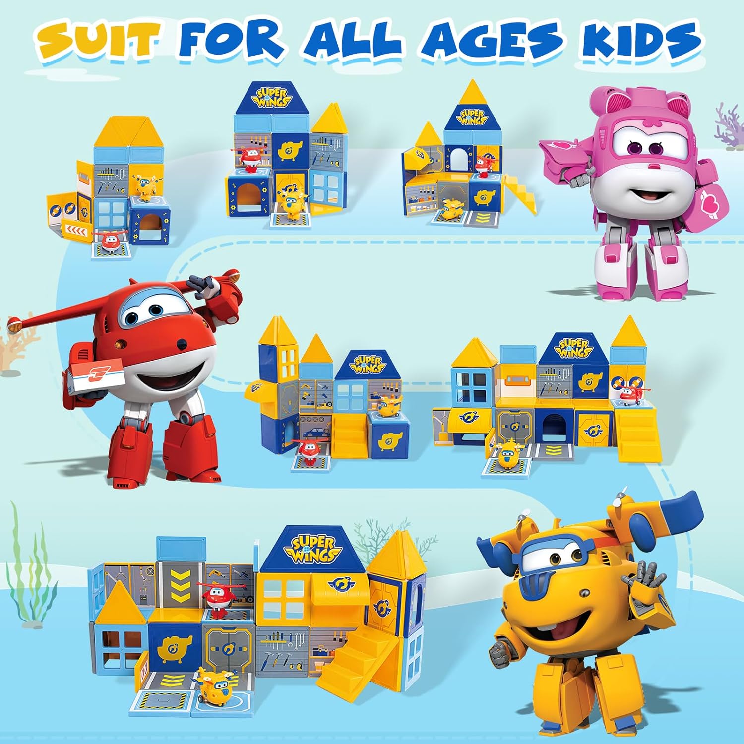 Super Wings Magnetic Tiles, Travel Magnetic Blocks with 2 Super Wings Transformable Toys, Learning Magnetic Building Blocks Sets, Magnets Tiles Toys for Boys Girls Kids Ages 3 4 5 6 7 8 9+ Year Old