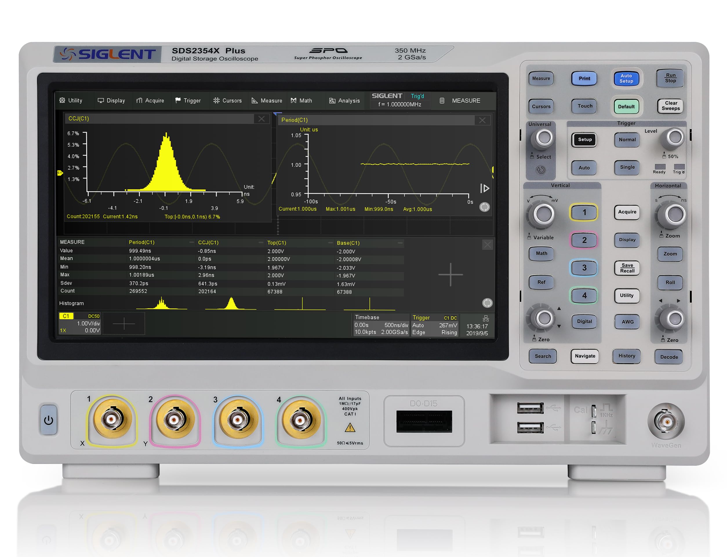 SDS2354X Plus 4 Channel Digital Super Phosphor Oscilloscope 350 MHz 2 GSa/s 200 Mpts 10.1"