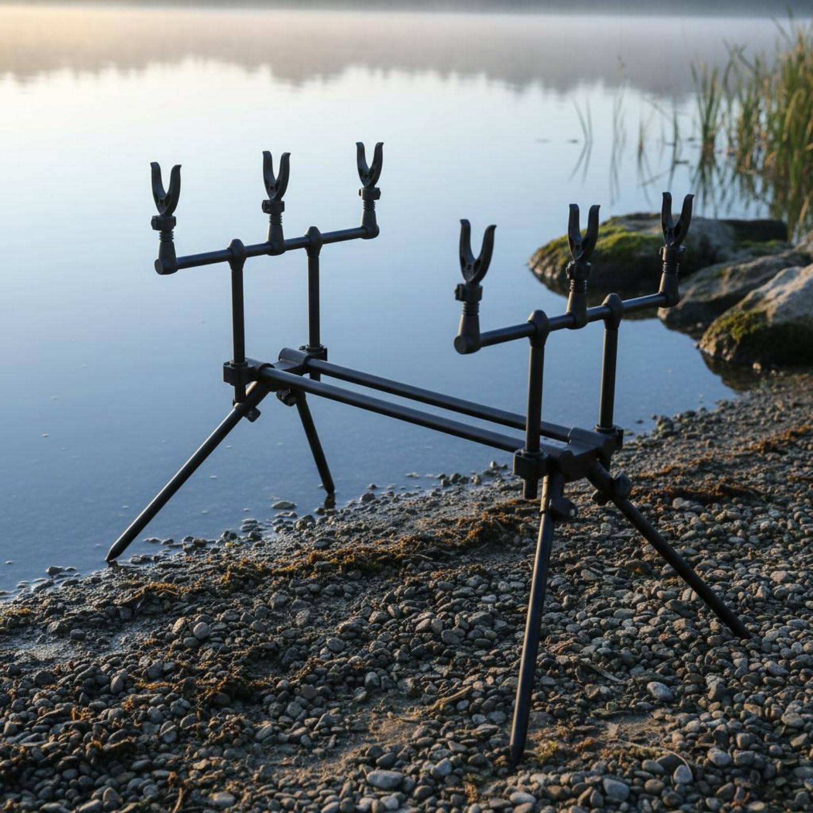 predolo Station de Pêche Multi-Cannes Léger Support de Canne à Pêche Réglable Construction Robuste pour Pêcheurs , Mini X4 2-Head